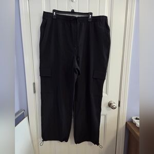 Victoria’s Secret PINK XXL Black Brushed Woven Cargo Pants Fleece Lined High Ris